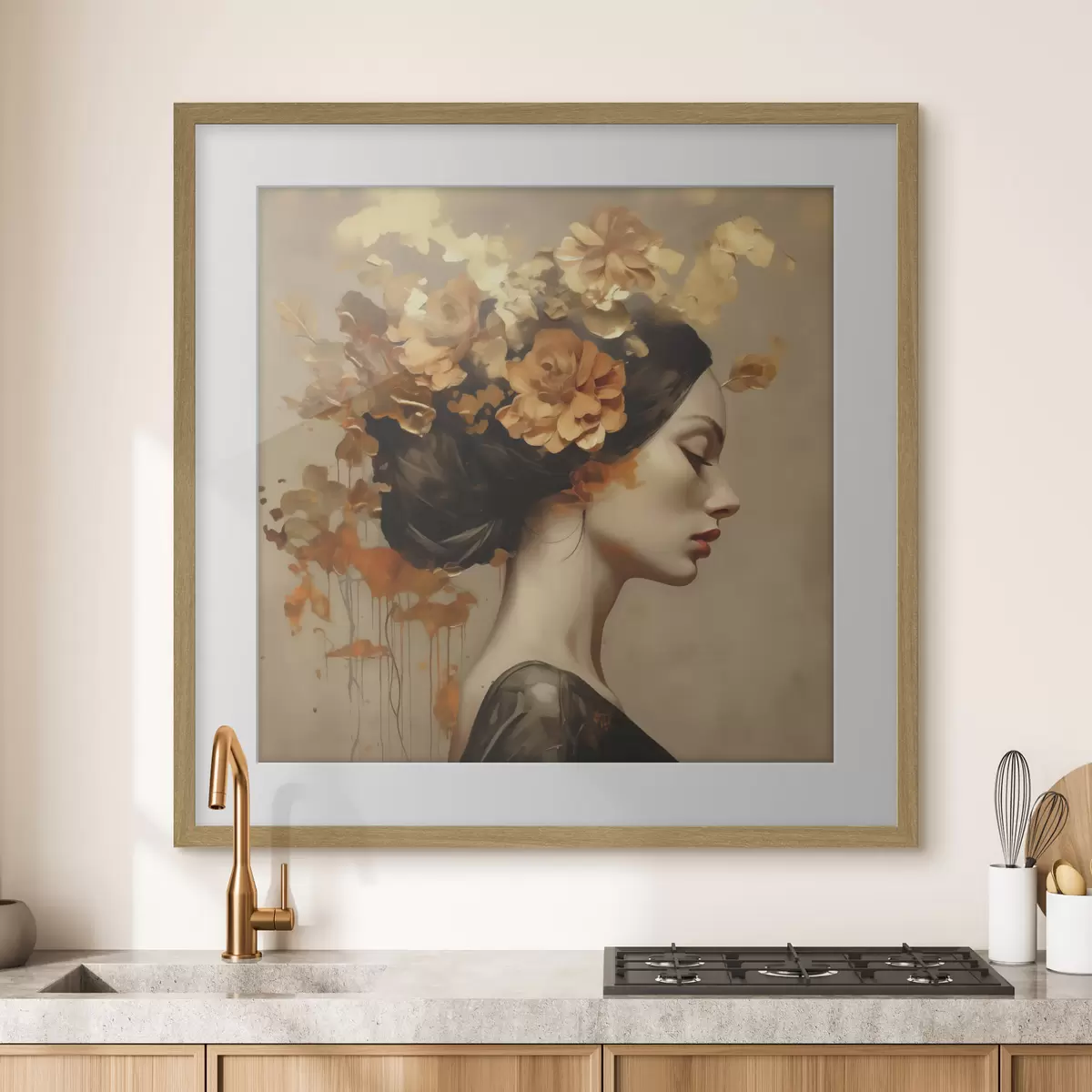 Poster Reproduction d'un tableau représentant une jeune fille avec des fleurs dans les cheveux f49401
