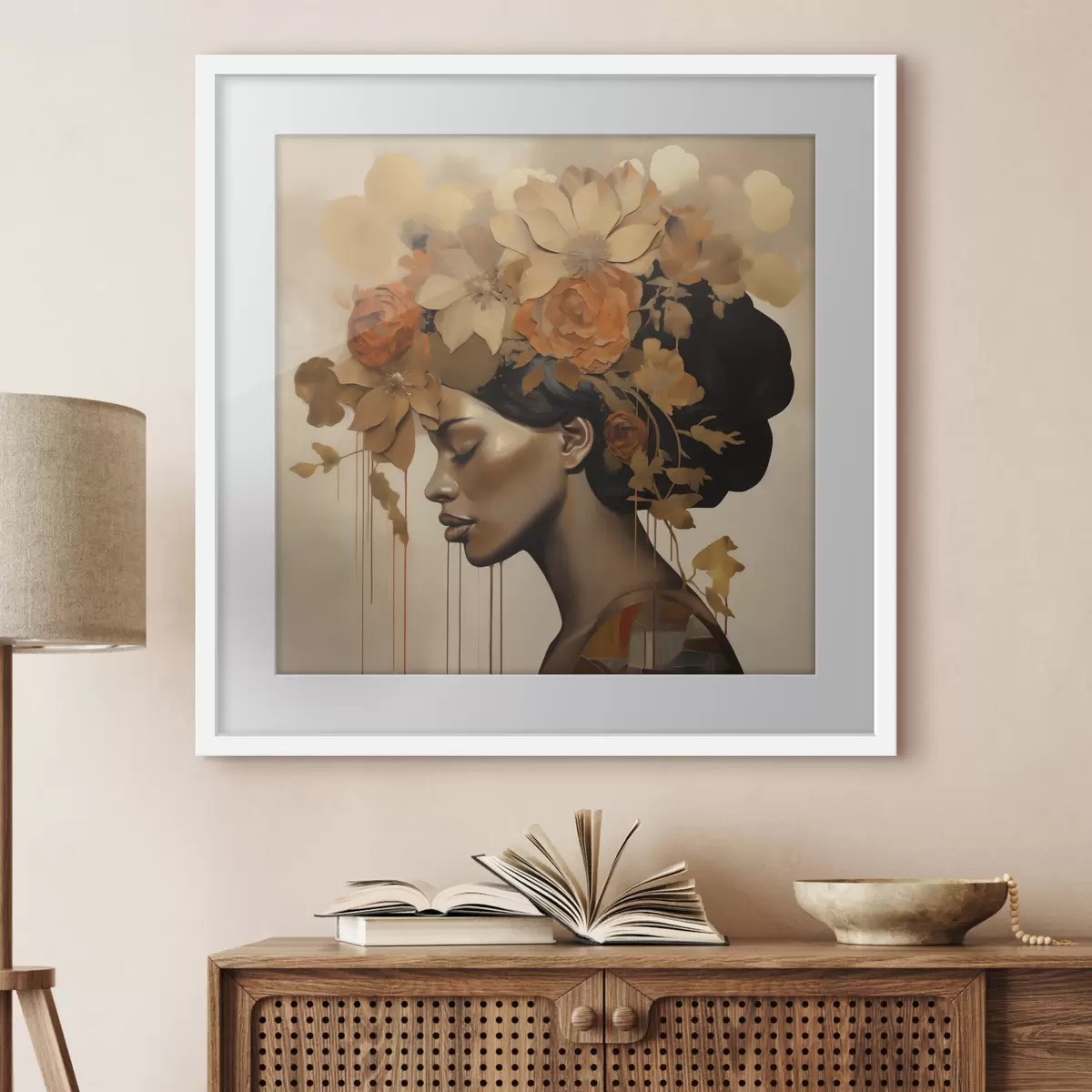 Poster Reproduction d'un tableau représentant une jeune fille avec des fleurs dans les cheveux f49402