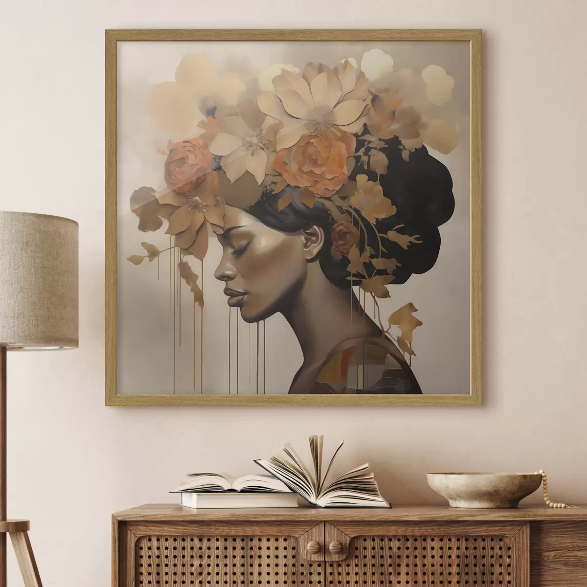 Poster Reproduction d'un tableau représentant une jeune fille avec des fleurs dans les cheveux f49402