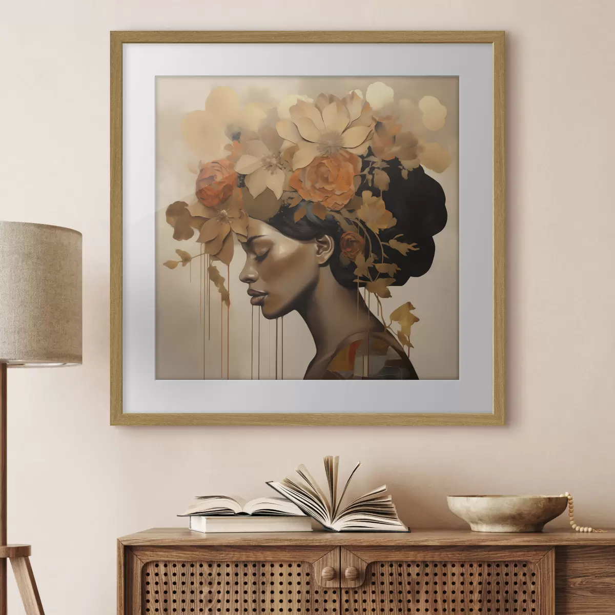 Poster Reproduction d'un tableau représentant une jeune fille avec des fleurs dans les cheveux f49402