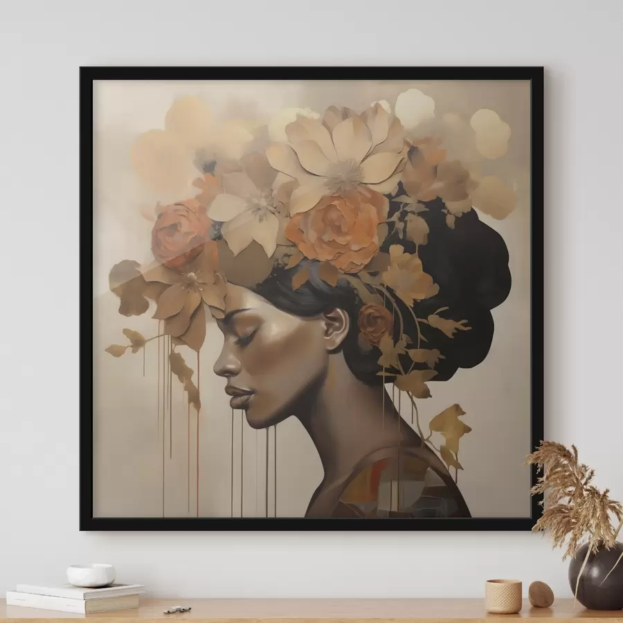 Papier peint Reproduction d'un tableau représentant une jeune fille avec des fleurs dans les cheveux f49402