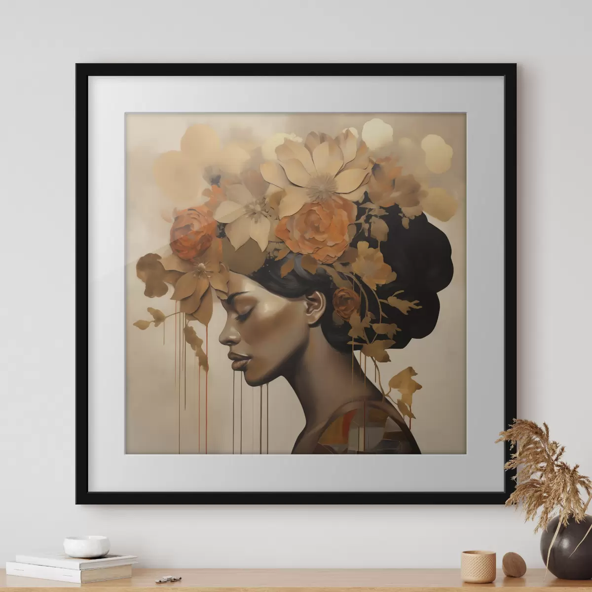 Poster Reproduction d'un tableau représentant une jeune fille avec des fleurs dans les cheveux f49402