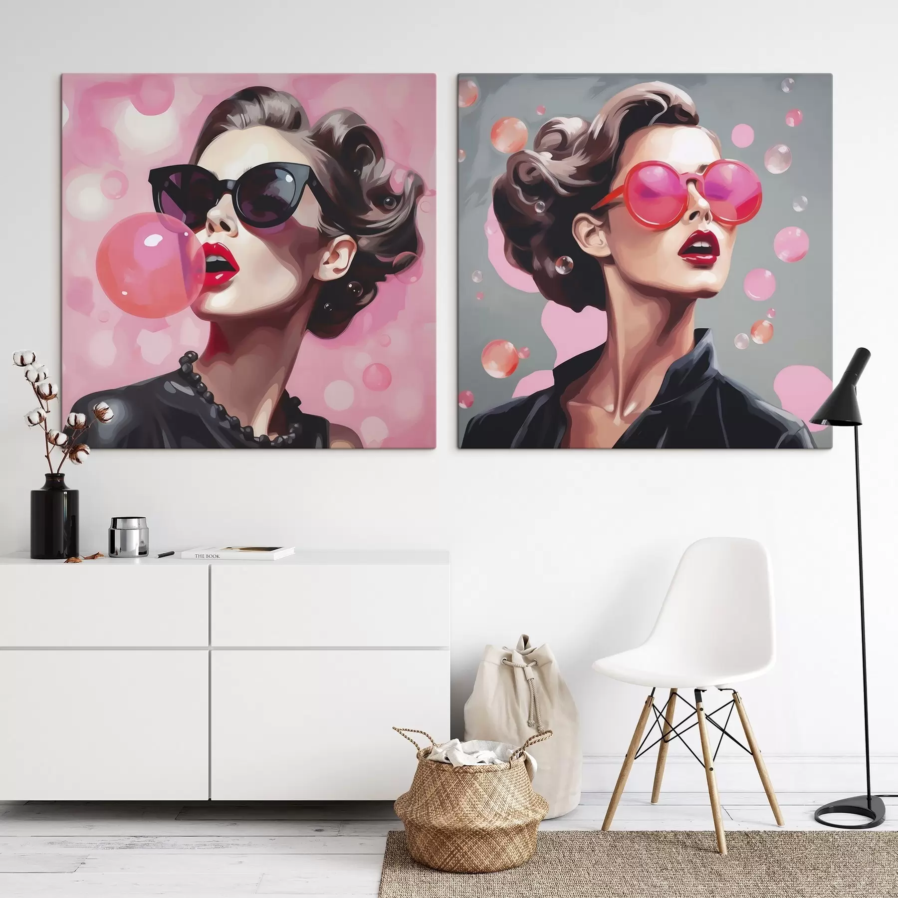 Tableau Illustration représentant une jeune fille portant des lunettes de soleil m30551