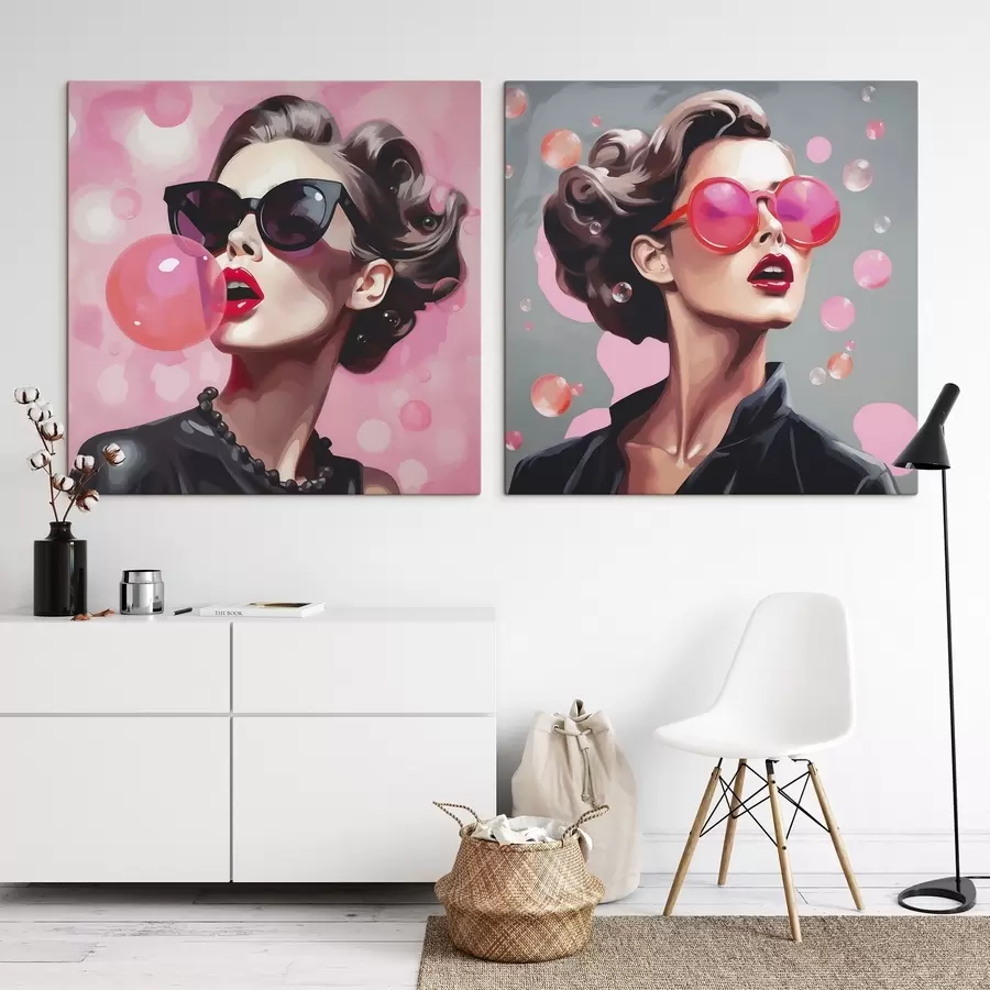 Tableau Illustration représentant une jeune fille portant des lunettes de soleil m30551