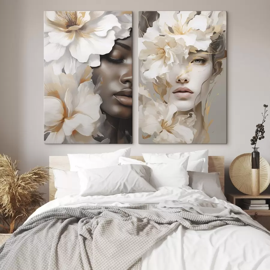 Tableau Le visage d'une jeune fille parmi les fleurs m30554