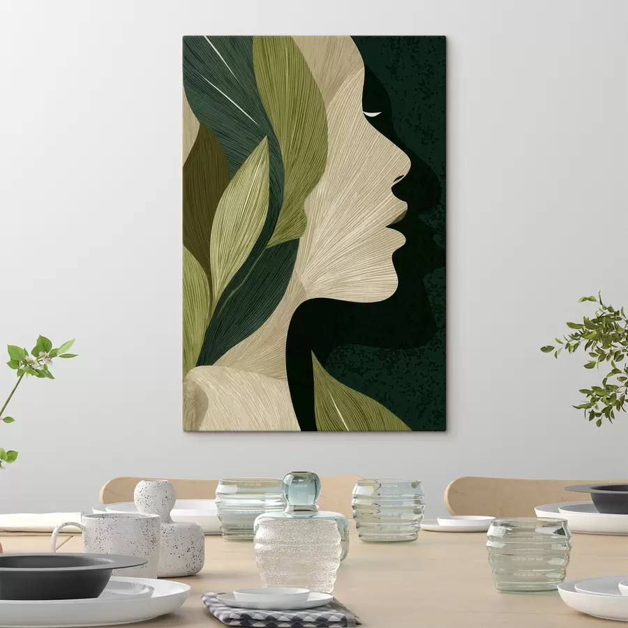 Tableau Profil d'une femme avec des feuilles s49431