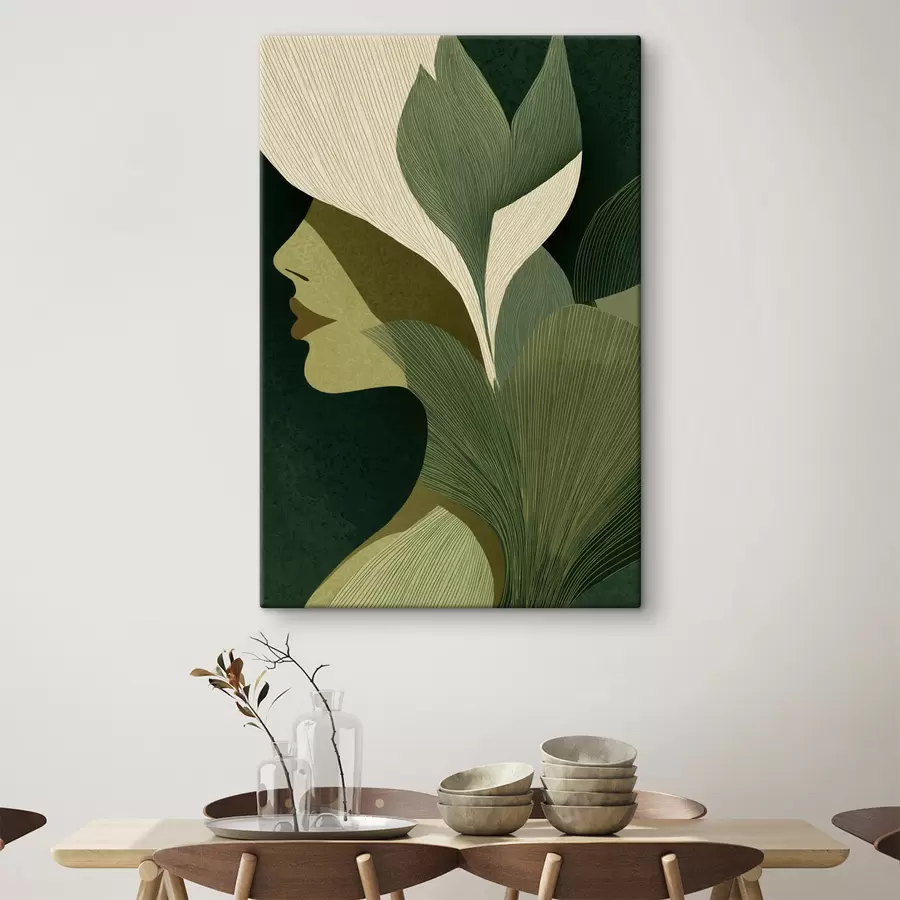 Tableau Profil d'une femme avec des feuilles s49432