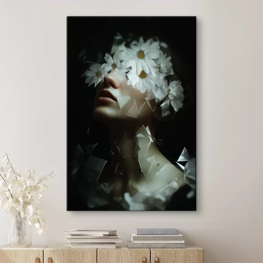 Tableau Portrait de femme avec des marguerites s49454