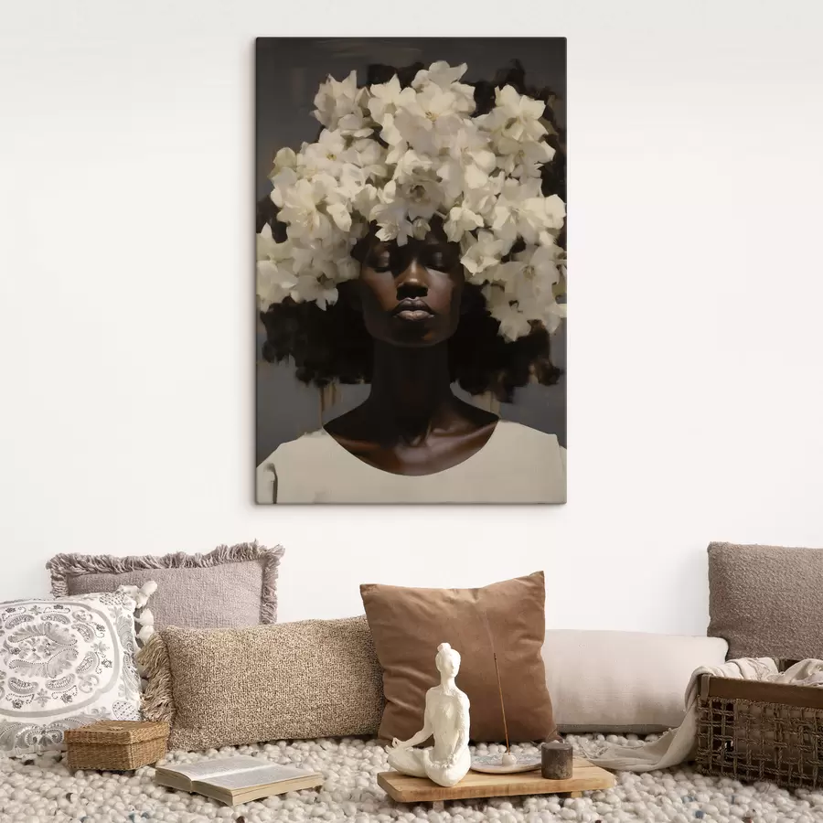 Tableau Femme avec des fleurs blanches s49455
