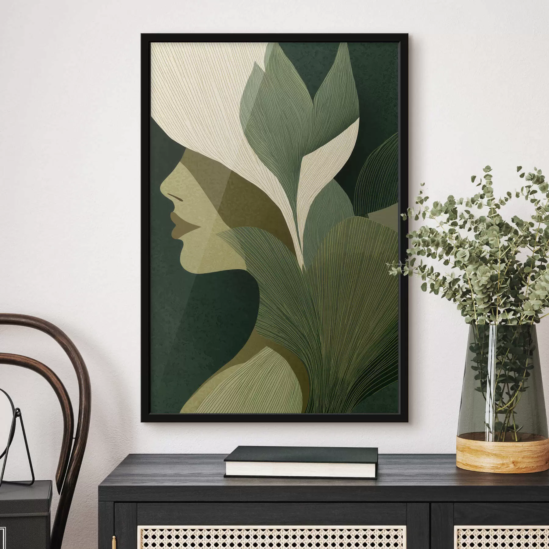 Papier peint Profil d'une femme avec des feuilles f49432