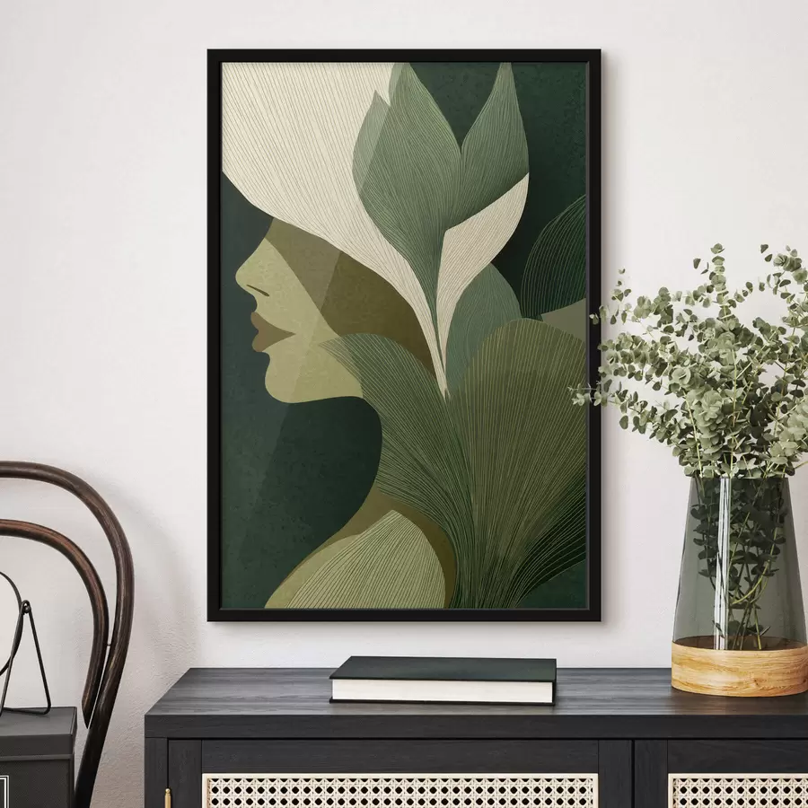 Papier peint Profil d'une femme avec des feuilles f49432