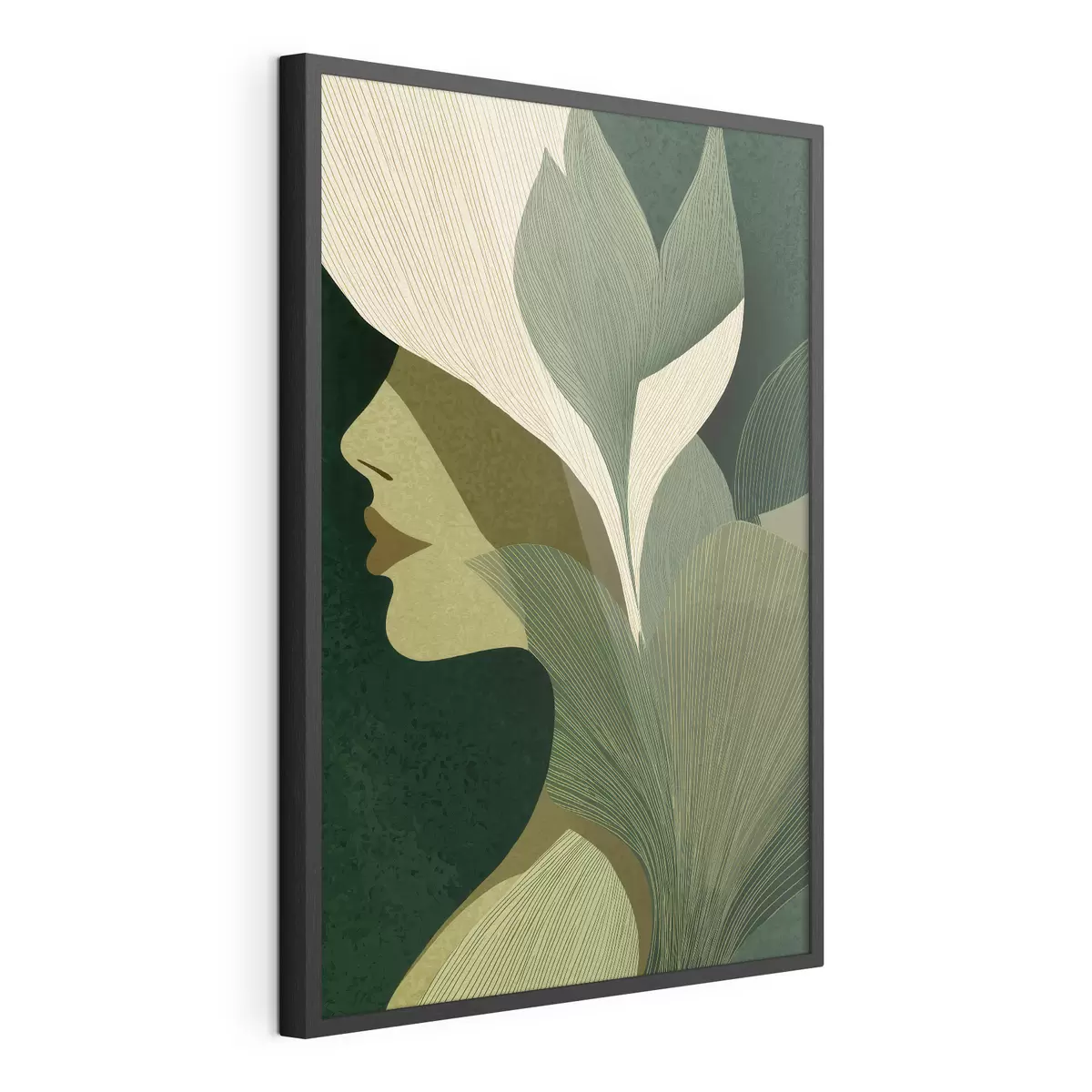 Poster Profil d'une femme avec des feuilles f49432