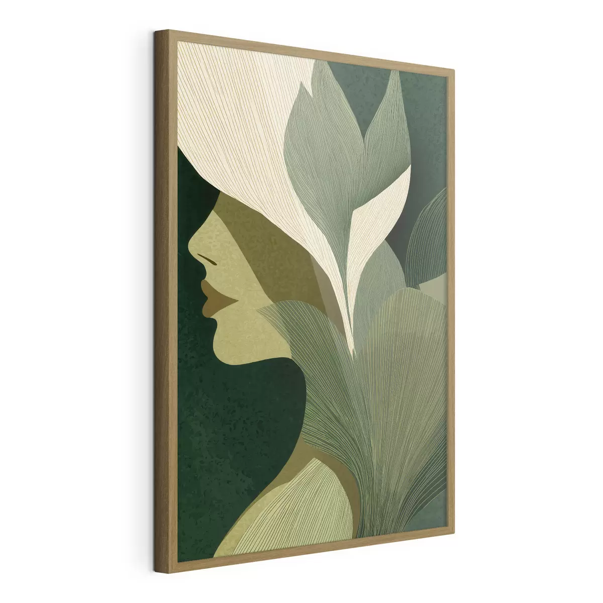Poster Profil d'une femme avec des feuilles f49432