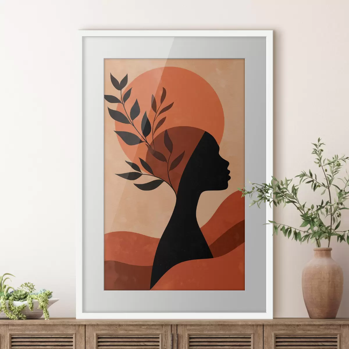 Poster Silhouette de femme avec des feuilles f49440