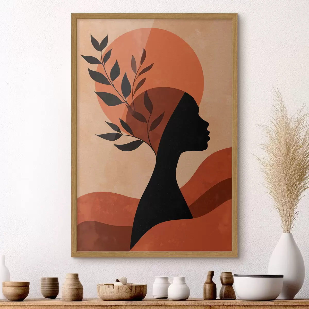 Poster Silhouette de femme avec des feuilles f49440