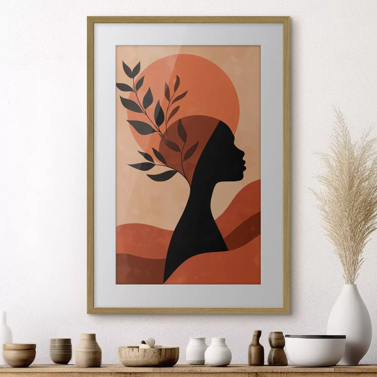 Poster Silhouette de femme avec des feuilles f49440