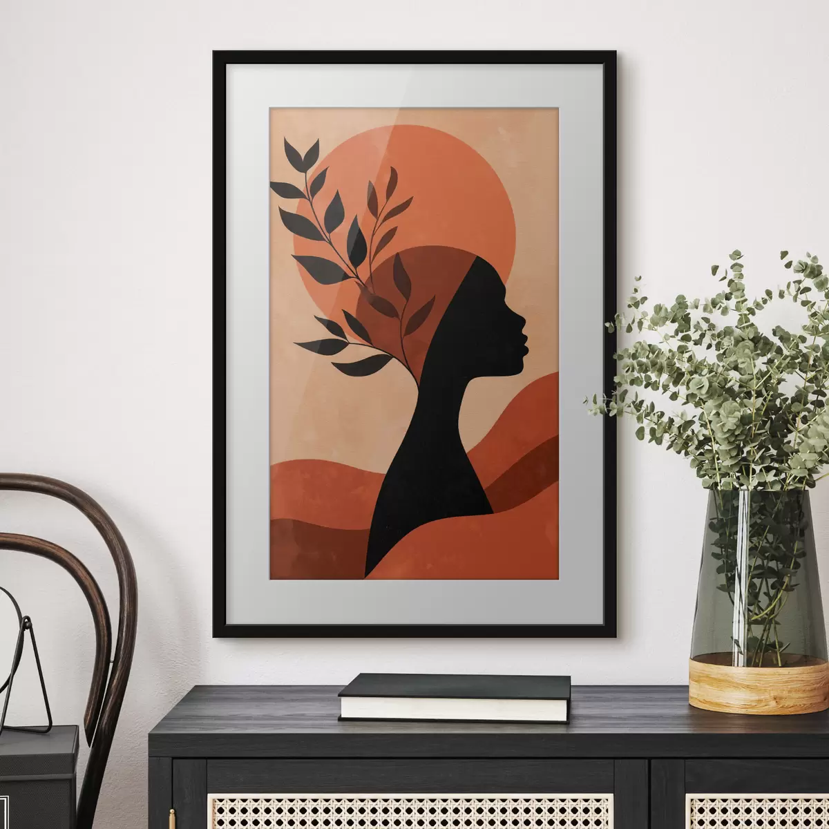 Poster Silhouette de femme avec des feuilles f49440