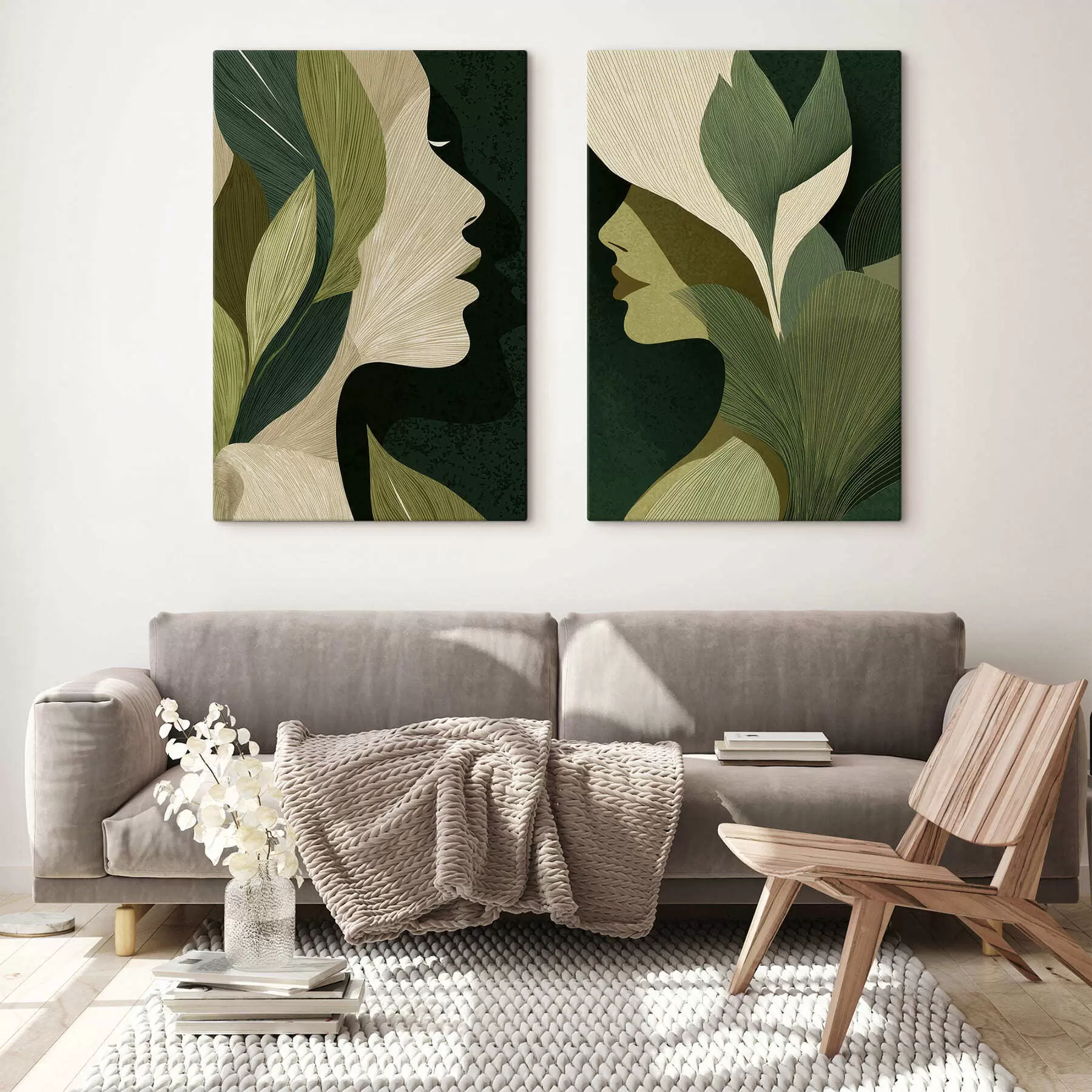 Tableau Profil d'une femme avec des feuilles m30561