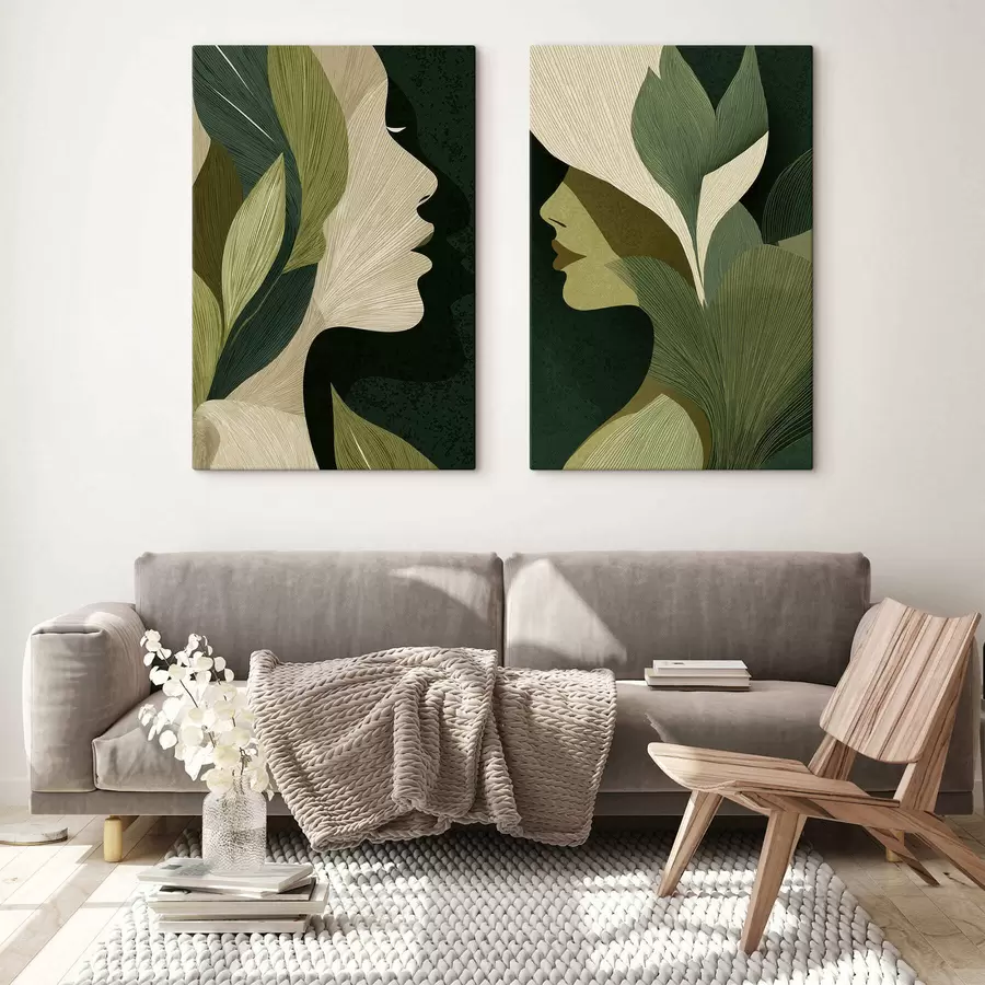 Papier peint Profil d'une femme avec des feuilles m30561