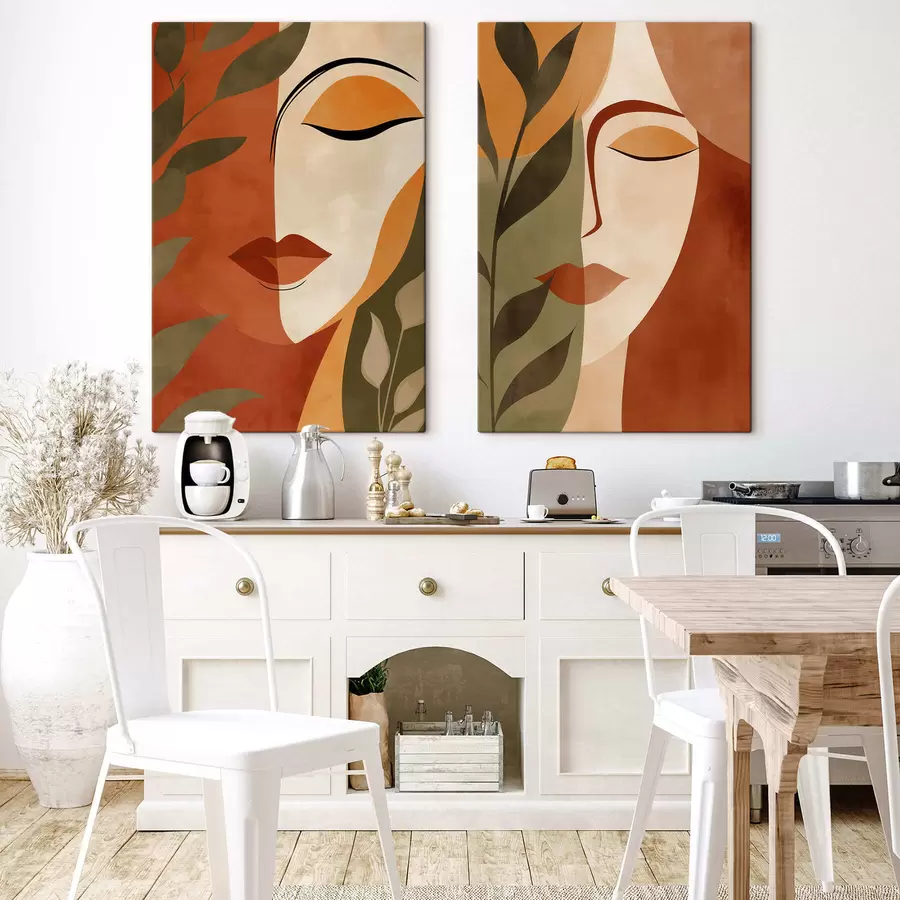 Papier peint Visages abstraits avec des feuilles m30566