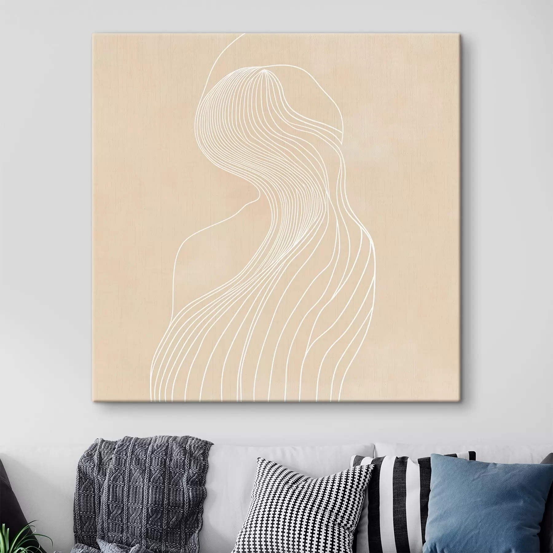 Tableau Silhouette féminine abstraite dessinée au trait blanc dans un style minimaliste s48875