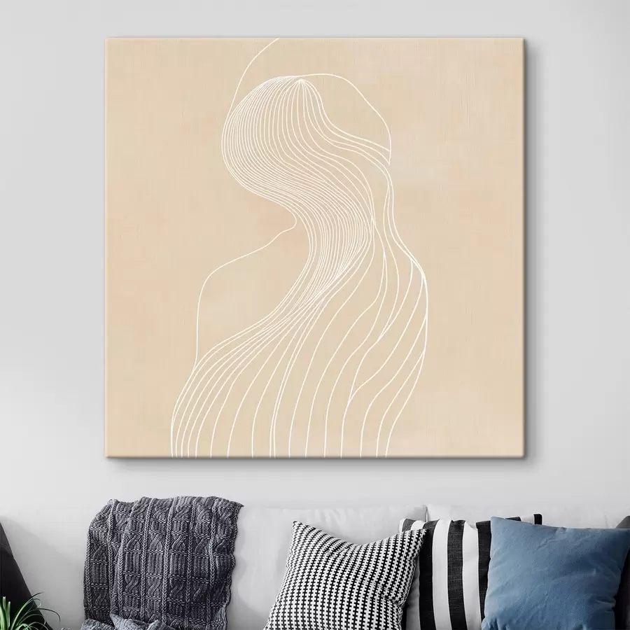 Tableau Silhouette féminine abstraite dessinée au trait blanc dans un style minimaliste s48875