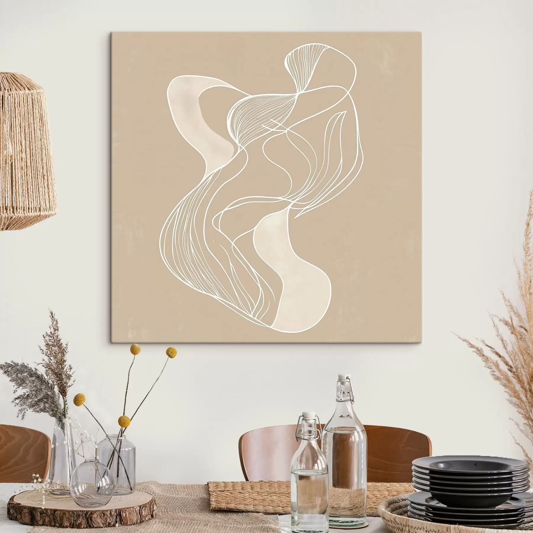 Tableau Motif abstrait élégant composé de lignes fines, dans un style d'art contemporain s48876