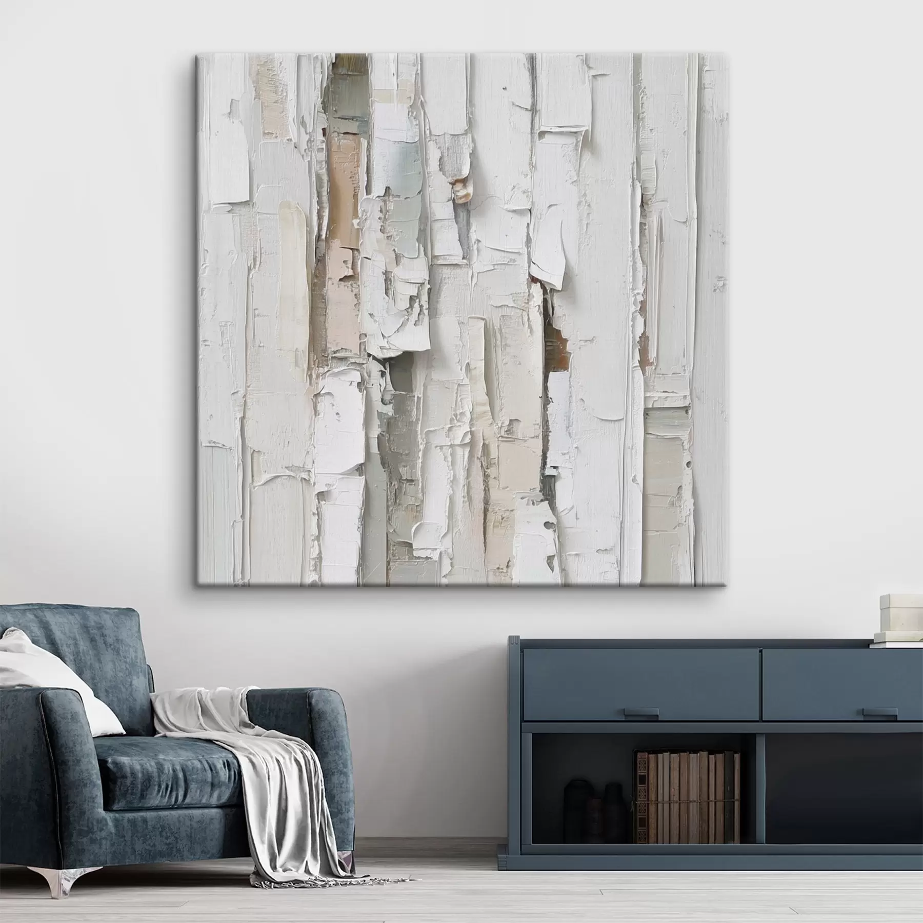 Tableau Composition abstraite aux volumes marqués, dans une palette de gris clair et de beige s48877