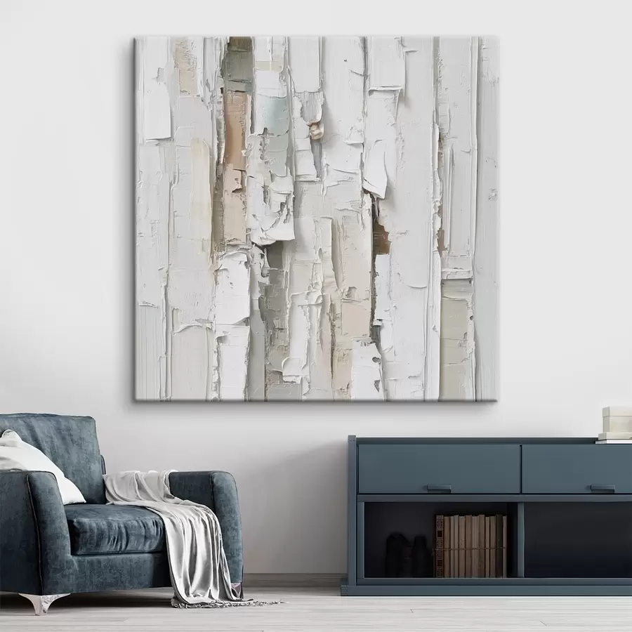 Tableau Composition abstraite aux volumes marqués, dans une palette de gris clair et de beige s48877