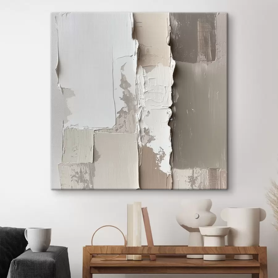 Tableau Peinture contemporaine dans une palette de beiges et de blancs, avec un relief texturé très marqué s48878