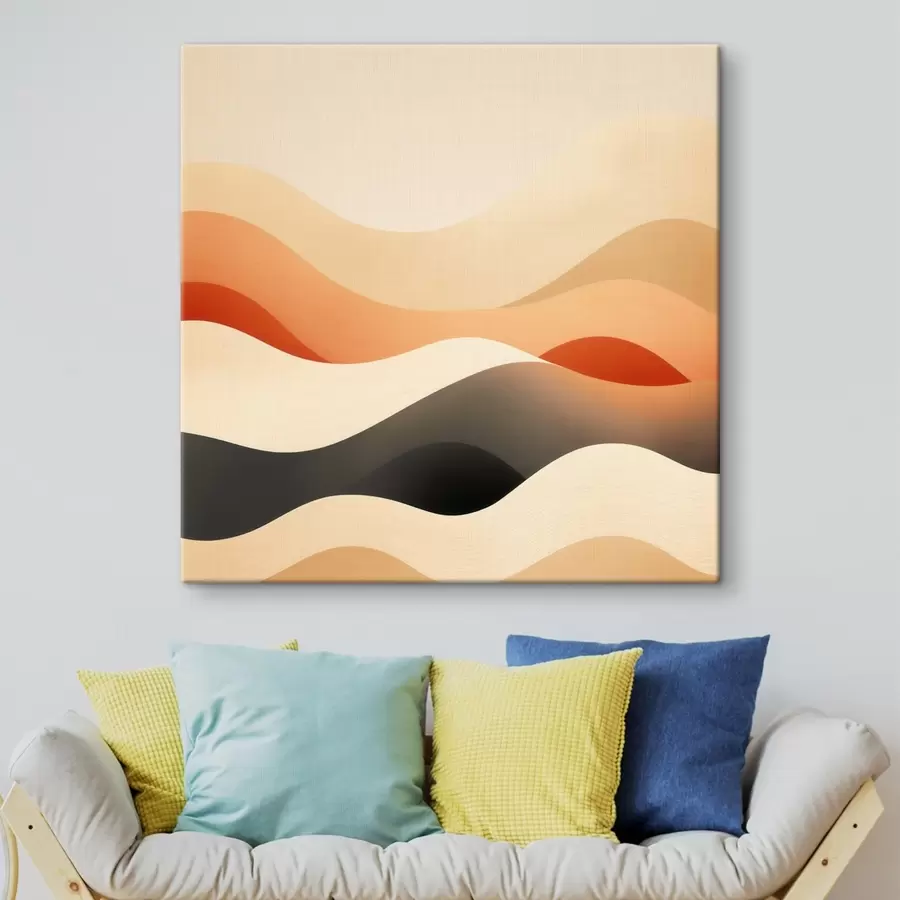 Tableau Paysage contemporain stylisé aux formes ondulées et aux dégradés doux s48880