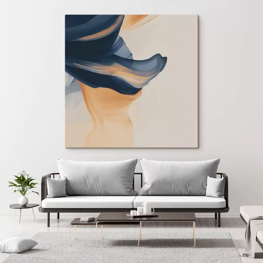 Tableau Composition aux tons bleu profond et pêche chaleureux, dans un style pictural contemporain s48883