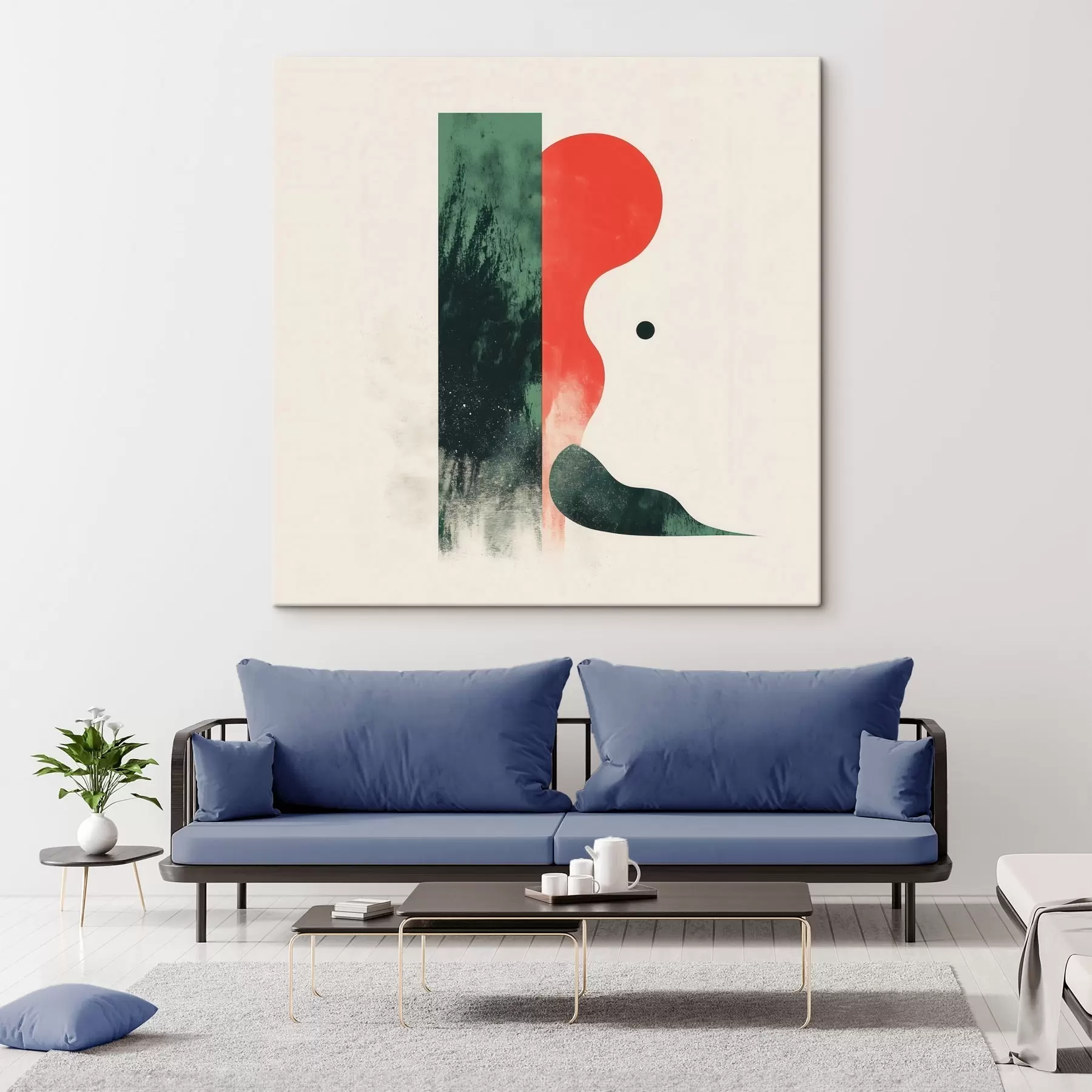 Tableau Composition géométrique contemporaine avec des motifs abstraits rouges et verts s48888