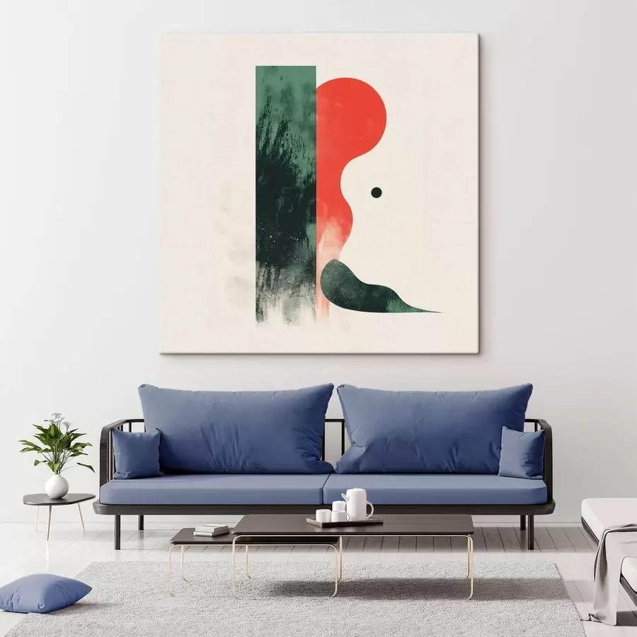 Tableau Composition géométrique contemporaine avec des motifs abstraits rouges et verts s48888