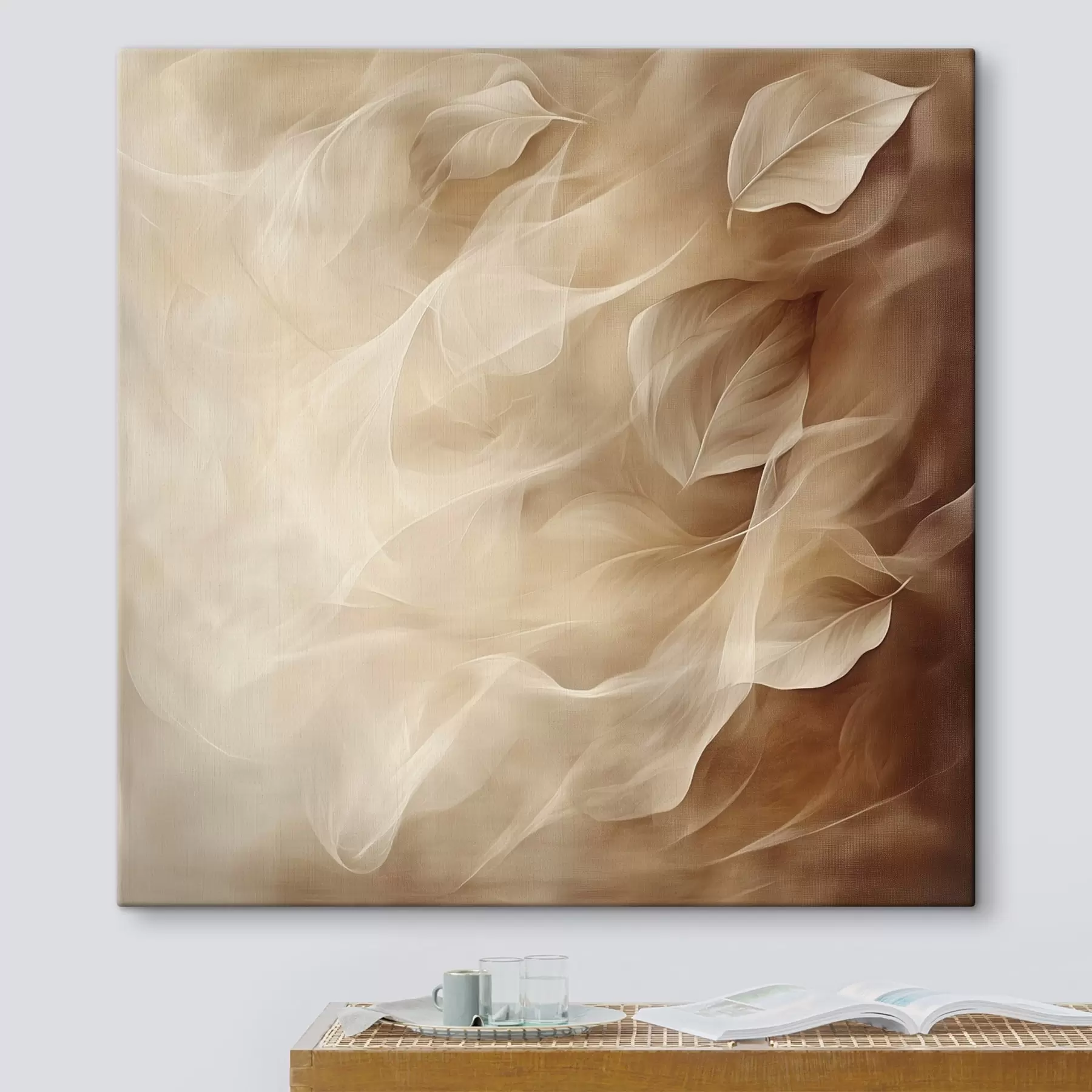 Tableau Des feuilles délicates dans une palette de tons beige et marron, dans un style pictural contemporain s48892