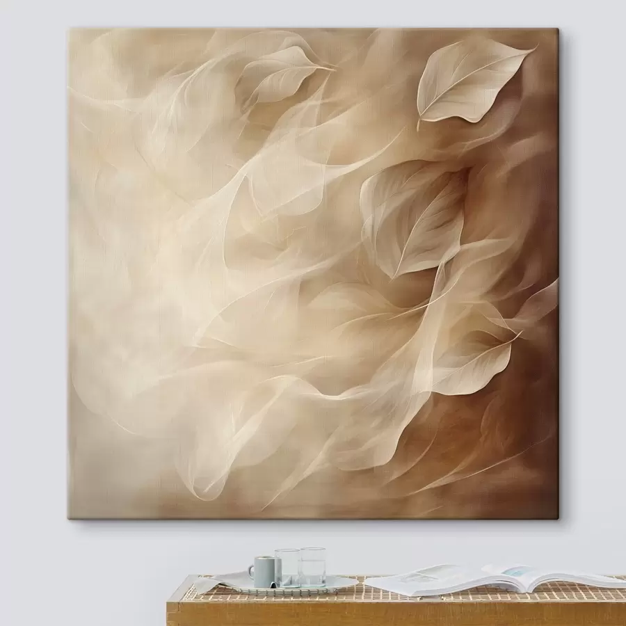 Tableau Des feuilles délicates dans une palette de tons beige et marron, dans un style pictural contemporain s48892