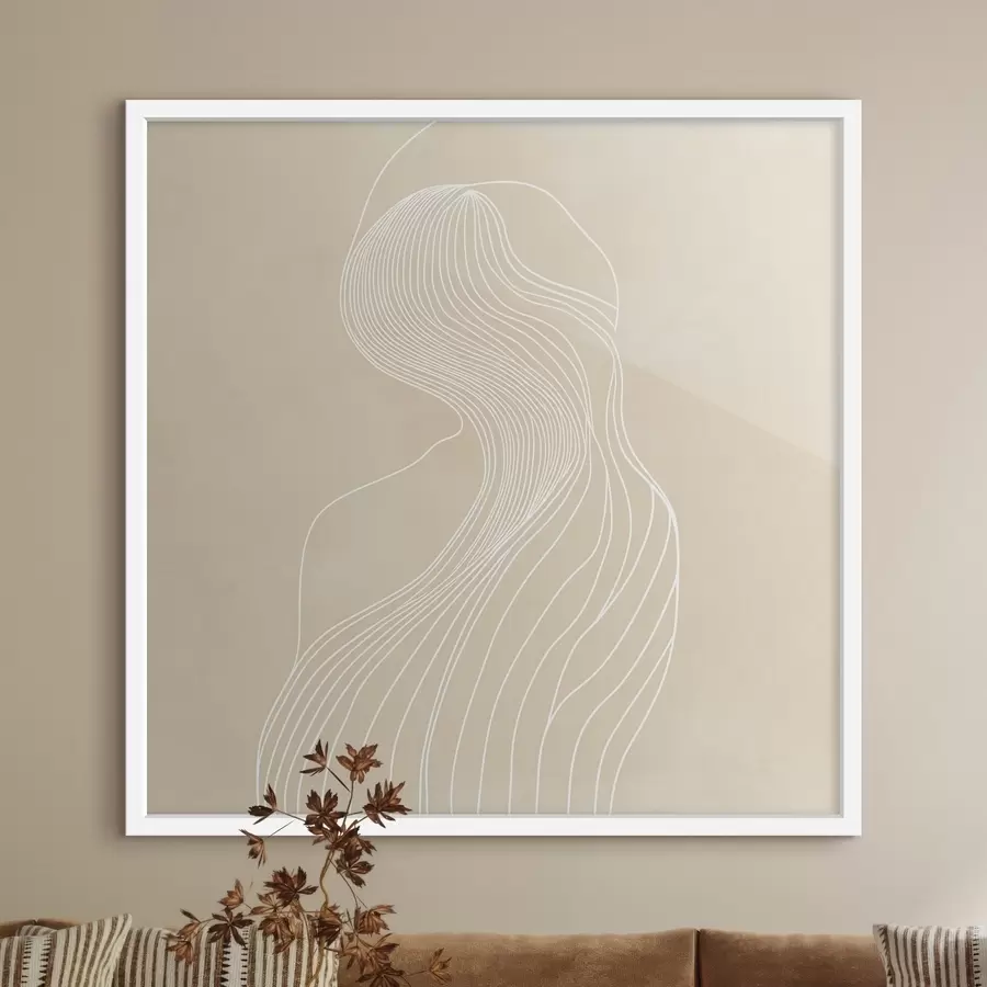 Papier peint Silhouette féminine abstraite dessinée au trait blanc dans un style minimaliste f48875