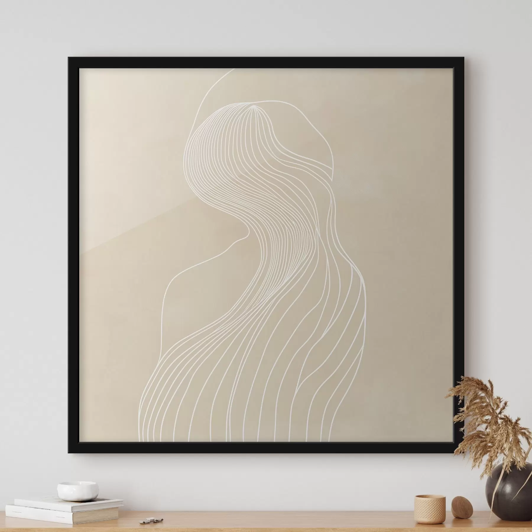 Papier peint Silhouette féminine abstraite dessinée au trait blanc dans un style minimaliste f48875