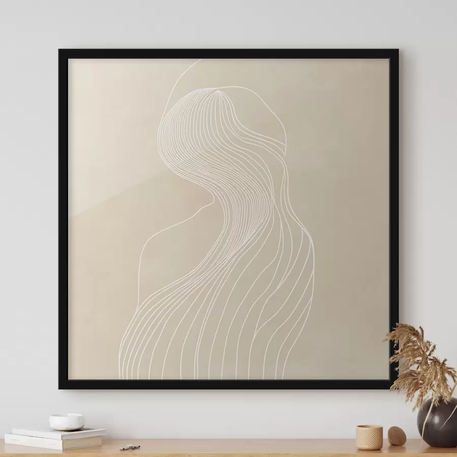 Papier peint Silhouette féminine abstraite dessinée au trait blanc dans un style minimaliste f48875