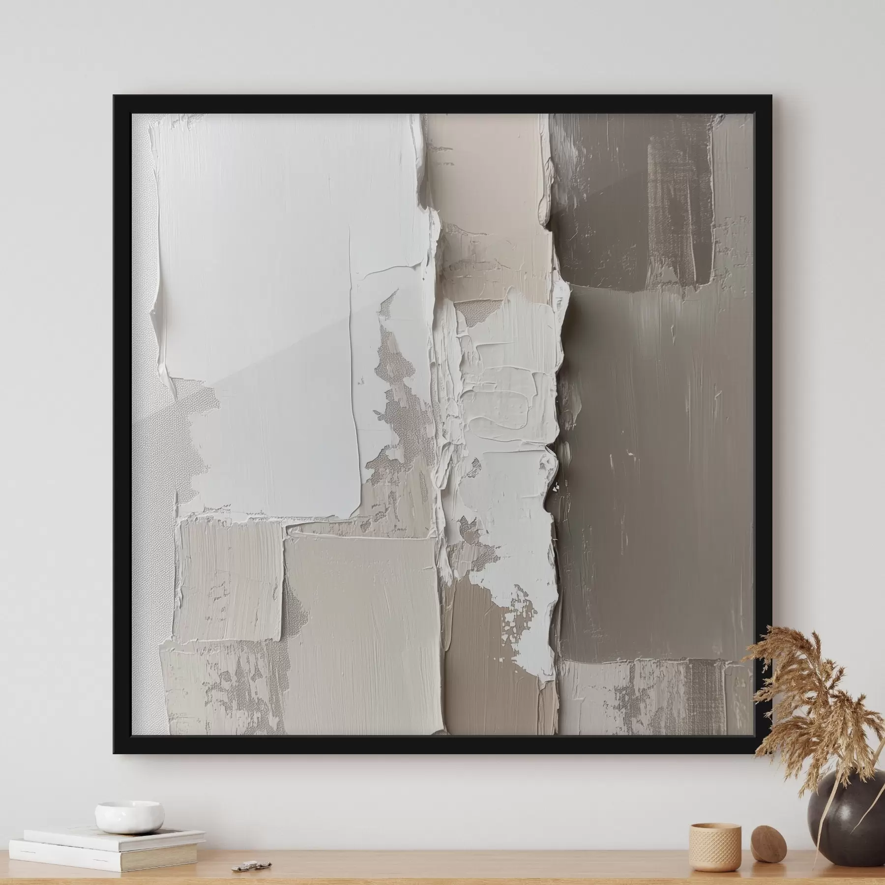 Papier peint Peinture contemporaine dans une palette de beiges et de blancs, avec un relief texturé très marqué f48878