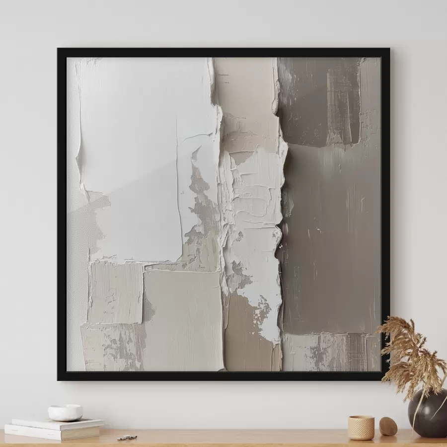 Papier peint Peinture contemporaine dans une palette de beiges et de blancs, avec un relief texturé très marqué f48878