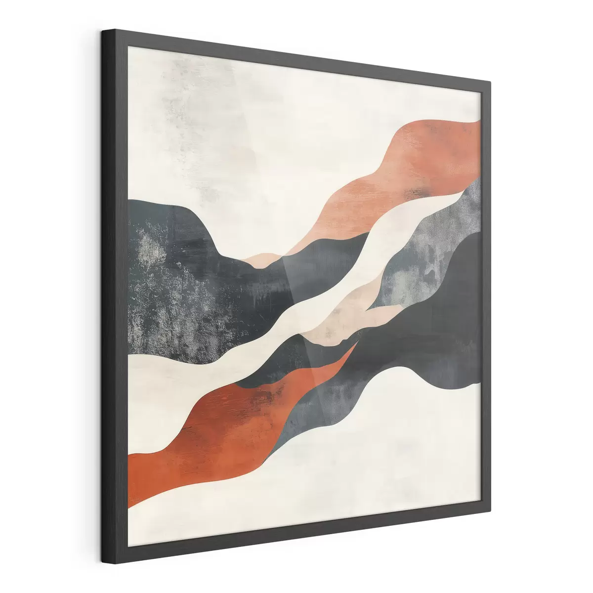 Poster Paysage abstrait aux lignes ondulées, dans une palette contrastée de terracotta et de bleu foncé f48881