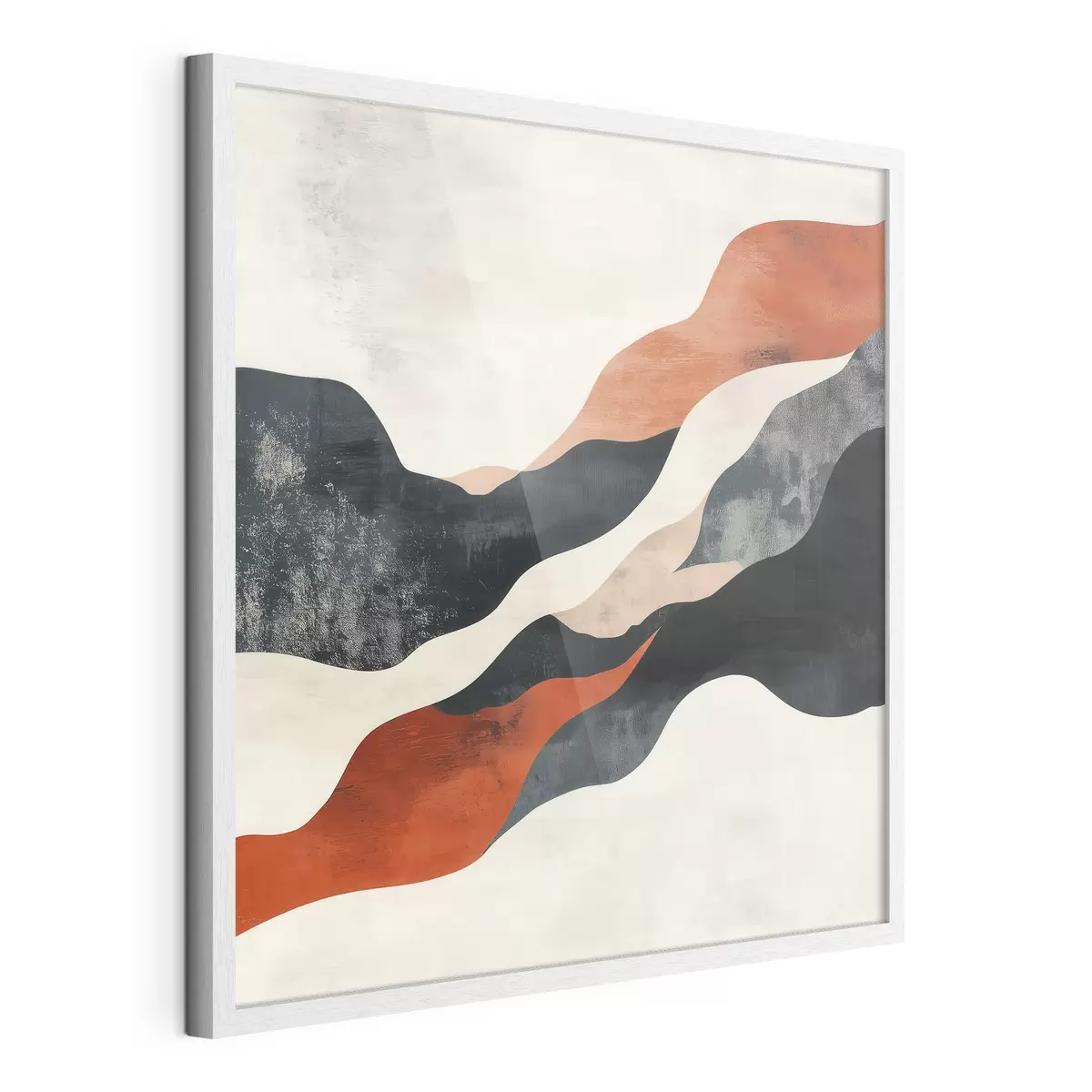Poster Paysage abstrait aux lignes ondulées, dans une palette contrastée de terracotta et de bleu foncé f48881