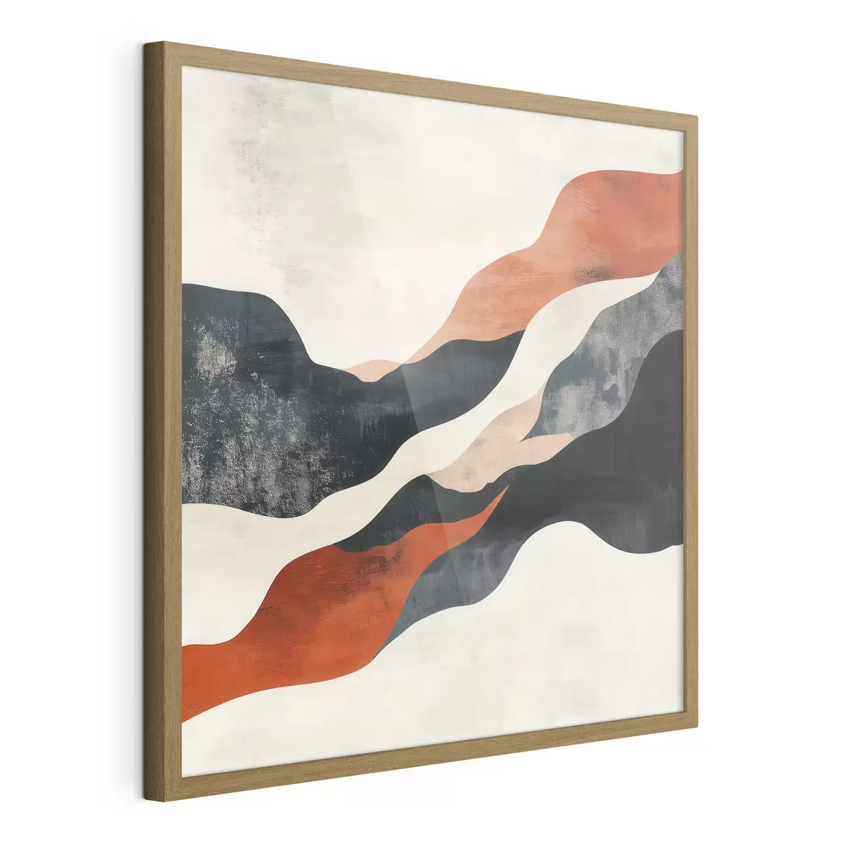 Poster Paysage abstrait aux lignes ondulées, dans une palette contrastée de terracotta et de bleu foncé f48881
