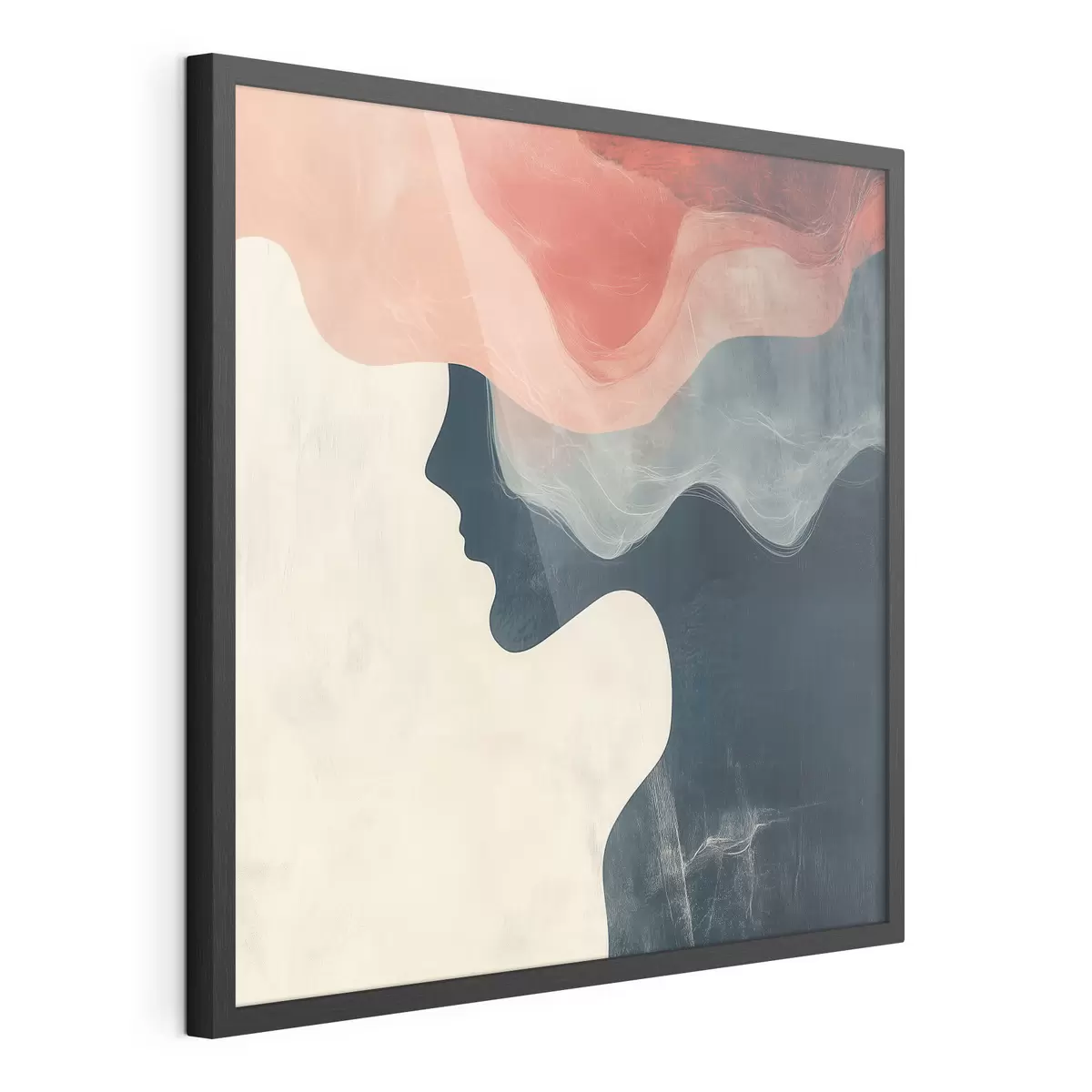 Poster Silhouette féminine abstraite avec des vagues corail et bleues, dans un style minimaliste f48882