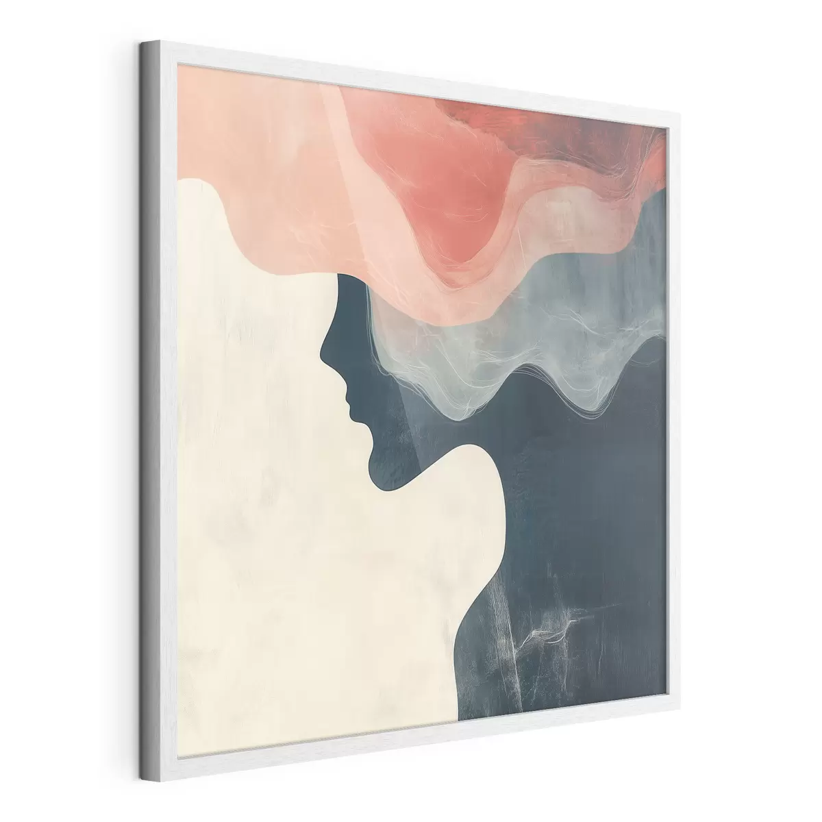 Poster Silhouette féminine abstraite avec des vagues corail et bleues, dans un style minimaliste f48882