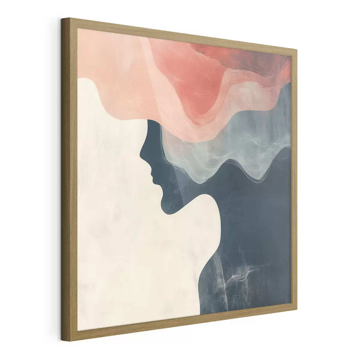 Poster Silhouette féminine abstraite avec des vagues corail et bleues, dans un style minimaliste f48882