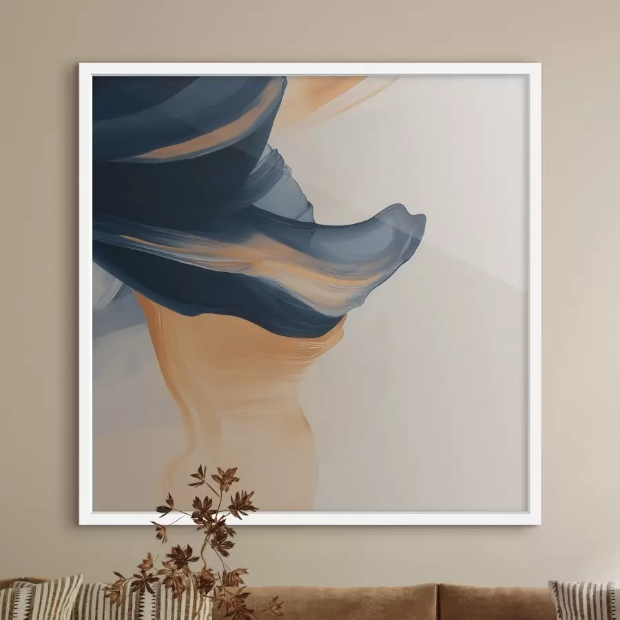 Papier peint Composition aux tons bleu profond et pêche chaleureux, dans un style pictural contemporain f48883