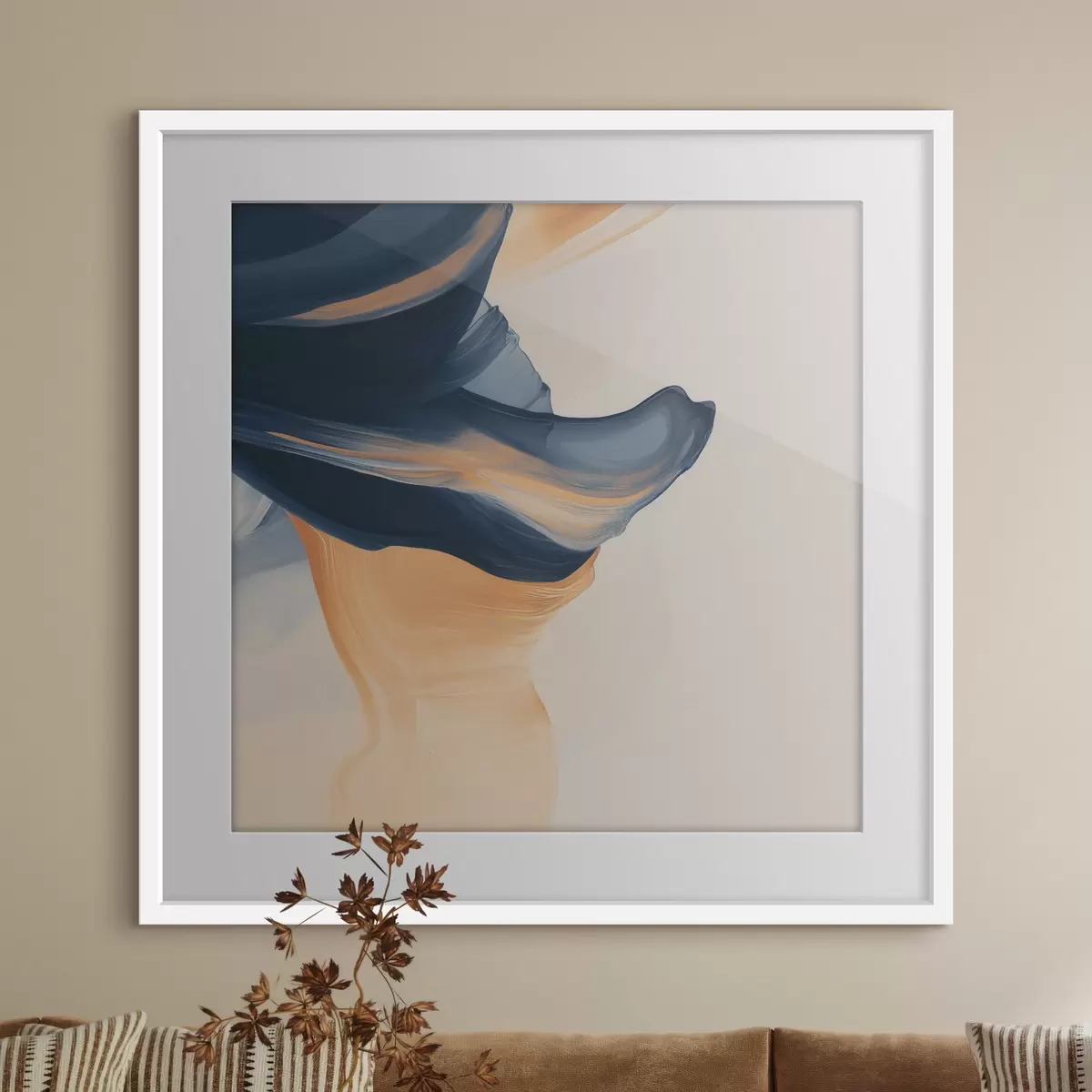 Poster Composition aux tons bleu profond et pêche chaleureux, dans un style pictural contemporain f48883