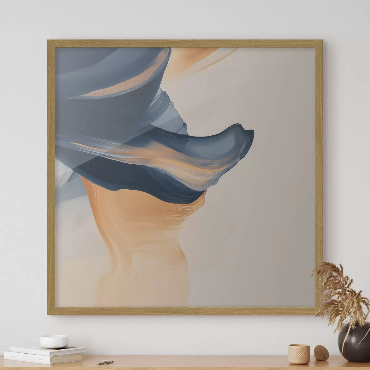 Poster Composition aux tons bleu profond et pêche chaleureux, dans un style pictural contemporain f48883